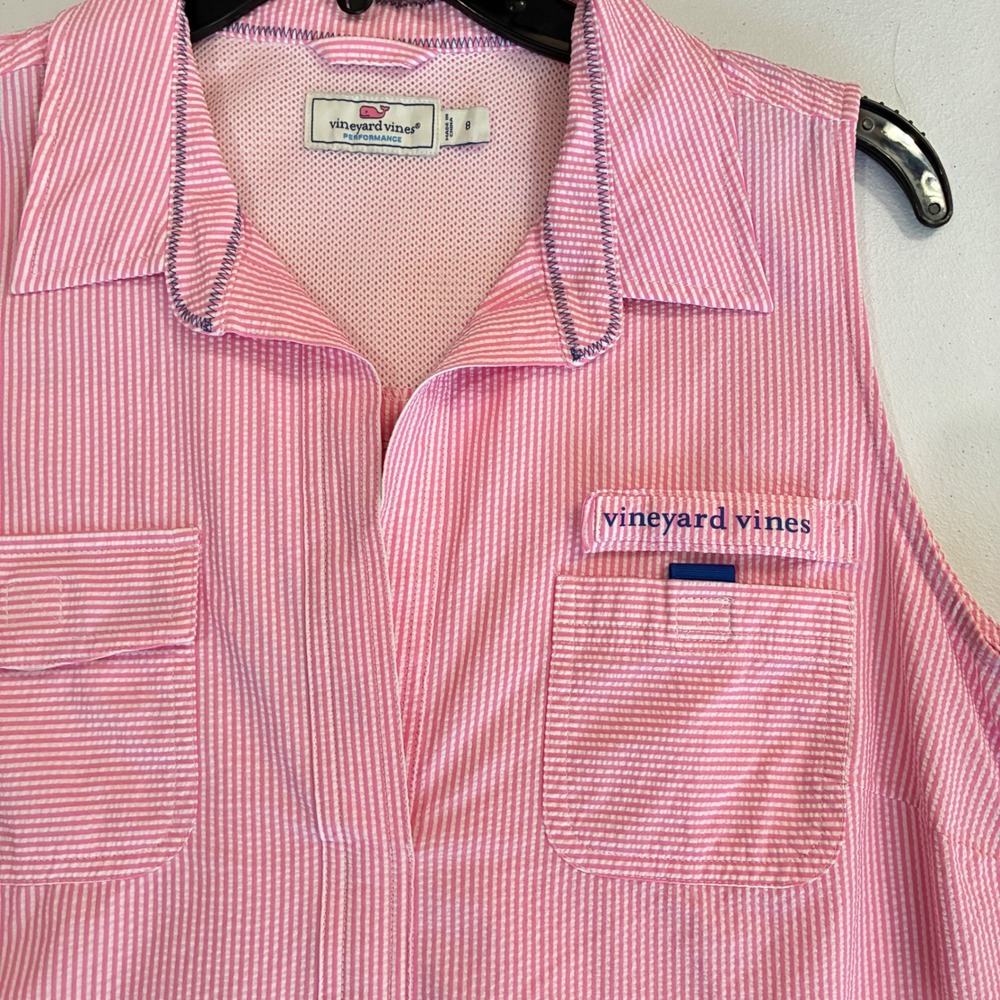 Vineyard Vines Performance Dress Womens 8 Pink Seersucker *No Belt* Preppy Golf - Picture 8 of 8